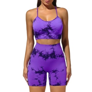 Set pentru Sala Purple/Black 2 piese, Pantalon Scurt si Bustiera, Model Tie-Dye - Img 2