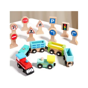 Set Trenuț din Lemn cu Magnet și Semne de Circulație, Multicolor, 2 ani+ - Img 2