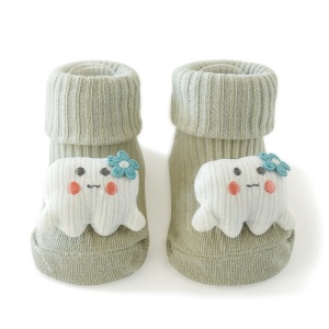 Sosete Bebelusi cu Jucarie Atasata, Bumbac, Accesoriu Norisor, Kaki, 0-9 luni