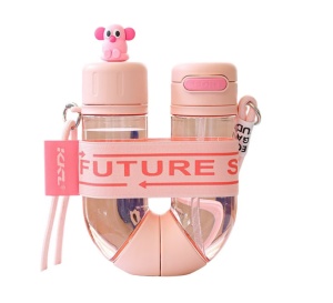 Sticla de Apa pentru Copii cu pai, model Cilindru, Roz, Plastic, 700 ml