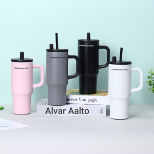 Termos pentru Adulti, cu Pai si Maner, Gri Mat, 750 ml - Img 2