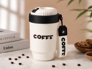 Termos pentru Adulti, model Coffee, cu Pai, Crem, 500 ml