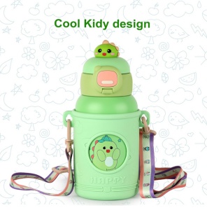 Termos pentru Copii, cu Pai si Bareta, Verde, Model Crocodil, 500 ml - Img 3