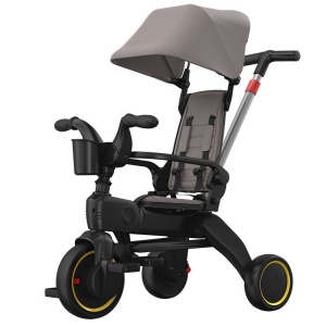 Tricicleta Pentru Copii, Maner Detasabil, Cu Pedale, Pliabila, Gri