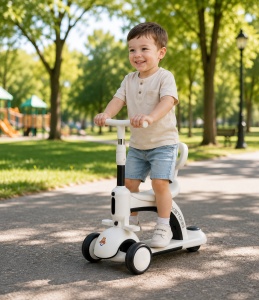 Trotinetă 3 în 1 pentru Copii 1-12 Ani cu Ghidon Reglabil, Ride-On și Bicicletă de Echilibru, Alb-Negru - Img 4