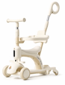 Trotinetă 3 în 1 pentru Copii 1-12 Ani cu Ghidon Reglabil, Ride-On și Bicicletă de Echilibru, Alb-Crem