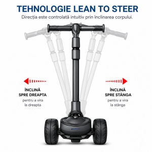 Trotinetă Copii 3 Roți Multicolor, Lean to Steer, Pliabilă, Ghidon Reglabil, Roți LED - Img 3