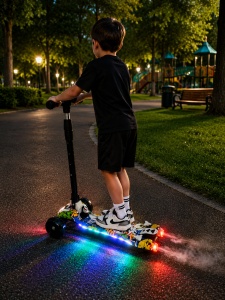 Trotinetă Copii 3 Roți Multicolor, Lean to Steer, Pliabilă, Ghidon Reglabil, Roți LED, Efecte de Fum și Sunete - Img 3