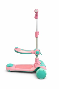 Trotineta Copii cu Sezut, Transformabila 2in1, Lumini, Ghidon Reglabil, Roz/Verde, 2 ani+