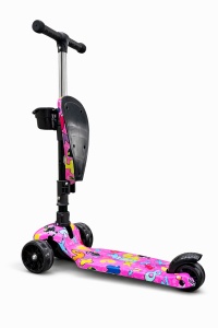 Trotineta Reglabila 2 in 1, cu 3 Roti, Lumini si Scaun Pliabil, Cosulet, Multicolor, 1,5 ani - Img 3