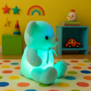 Ursulet de Plus Luminos, cu Lumini LED, Colorate, Lumina de Veghe, Pufos, Albastru, 75 cm - Img 2