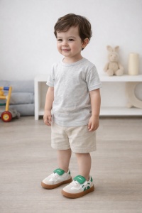 Adidași Copii cu Scai, Model Panda Bej-Verde, Talpă Antiderapantă, Încălțăminte Confortabilă - Img 3