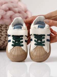 Adidași Copii Tip Superstar, cu Scai și Șireturi, Talpă Antiderapantă, Model Casual Sport, Alb cu Albastru și Rosu - Img 4