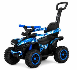 ATV de Împins pentru Copii cu Model Camuflaj, Bară de Protecție, Spătar și 4 Roți, Negru-Albastru,12 luni +