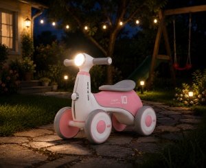 Bicicletă de Echilibru pentru Copii 2-4 Ani cu 4 Roți, Lumini LED și Muzică – Roz - Img 5
