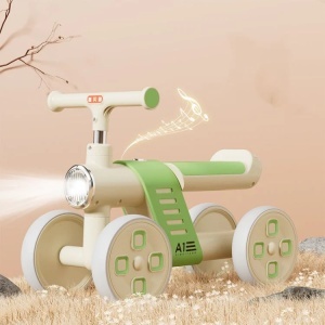 Bicicletă Fără Pedale pentru Copii, 4 Roți, cu Far LED și Design Ergonomic, Ride-On pentru Bebeluși 1-3 Ani, Verde-Crem - Img 5