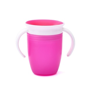 Cana Antrenament Bebelusi 360 Miracle, Cu Manere, 6 luni+, Antipicurare, BPA Free, Fucsia, 207ml