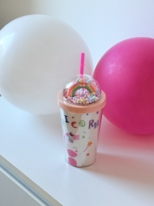 Cana cu Pai Unicor, Curcubeu si Bombonele, Plastic, Multicolor, 450 ml - Img 3