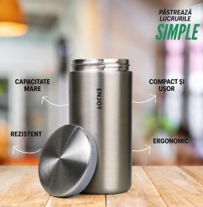 Cana pentru Cafea si Ceai, Model Enjoy, Otel Inoxidabi, Gri Metalizat, 350 ml - Img 3