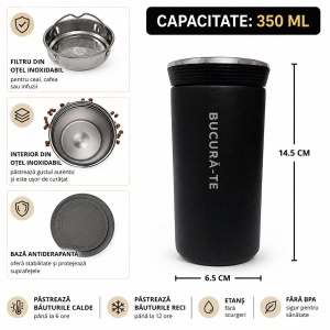 Cana pentru Cafea si Ceai, Model Enjoy, Otel Inoxidabi, Negru, 350 ml - Img 2