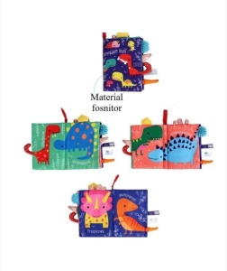 Carte Senzoriala pentru Bebelusi, Material Textil, Dinozauri, Multicolor, 8pg - Img 3