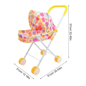 Carucior Pentru Papusi, Pliabil, cu Landou si Copertita, Roti Duble, Multicolor 51 cm x 31 cm x 57 cm H - Img 2