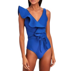 Costum de Baie, Intreg, cu Snur si Volan, Elegant Blue