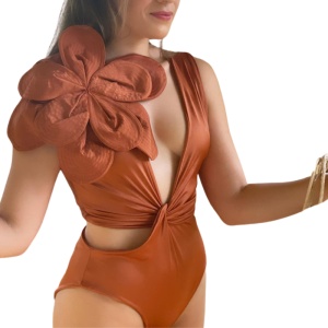 Costum de Baie Intreg, Elegant Flower Orange - Img 2