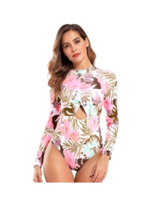 Costum de Baie Intreg, Maneca Lunga, Imprimeu Floral - Img 2