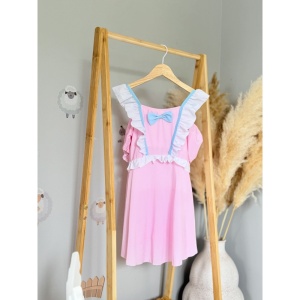 Costum de Baie Intreg pentru Copii, Model Salopeta cu Fustita, Elegance Rose, 56 cm