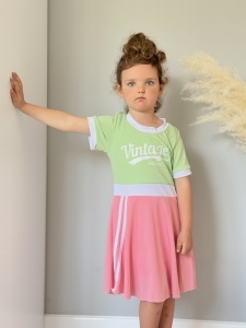 Costum de Baie Intreg pentru Copii, Model Salopeta cu Fustita, Green, 56 cm - Img 3