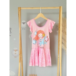 Costum de Baie Intreg pentru Copii, Model Salopeta cu Fustita, Mermaid Pink, 54 cm - Img 3