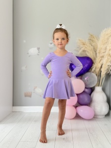 Costum pentru Dans/Gimnastica, Body cu Capse si Fustita, Maneca Lunga, Bumbac, Mov
