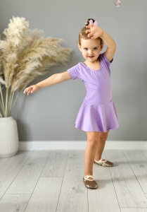 Costum pentru Dans/Gimnastica, Body cu Capse si Fustita, Maneca Scurta, Bumbac, Mov