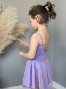 Costum Pentru Dans/Gimnastica, Body cu Fustita si Capse, Model Maieu, Bumbac si Organza, Mov - Img 3