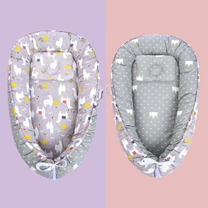 Cosulet Bebelus Pentru Dormit, BabyNest, Cu 2 Fete, Bumbac, Gri, Coronite