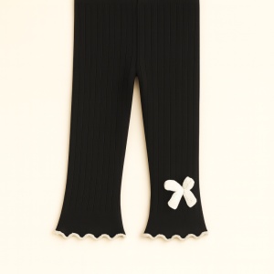 Dres Fara Talpa pentru Copii, Negru, cu Funda Crosetata Crem, Bumbac Gros - Img 2