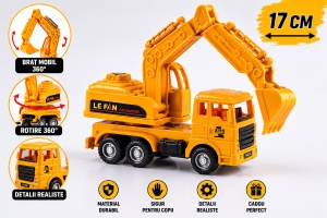 Jucarie Masinuta Tracker Excavator pentru Baieti, Galben, 17 cm, Plastic - Img 4