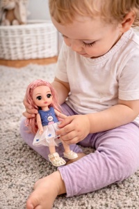 Jucarie Mini Papusa, Corp Tare si Mobil, Denim, 18 cm - Img 4