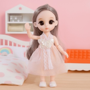 Jucarie Mini Papusa, Corp Tare si Mobil, Peach, 18 cm