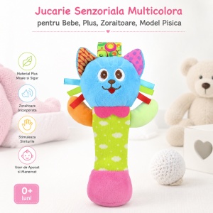 Jucarie Senzoriala Multicolora pentru Bebe, Plus, cu Sunet, Model Pisica - Img 3