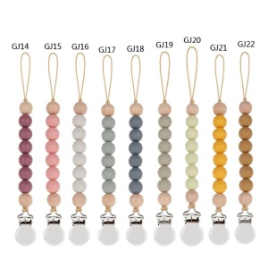Lantisor din Silicon si Lemn, Pentru Suzeta, Cu Clips, Crem 025 - Img 2