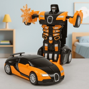 Masinuta 2 in 1, AutoRobot, Plastic, Portocaliu/Negru, Accesorii Sabii, 14 x 6 cm, 2 ani+