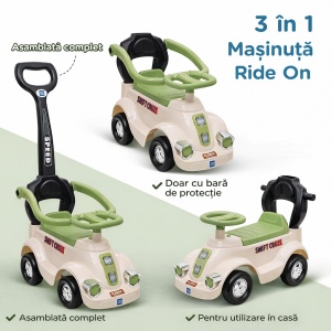 Mașinuță Copii 3 în 1 Ride On, Verde cu Mâner Părinte, Bară de Protecție 360°, Volan Interactiv - Img 6