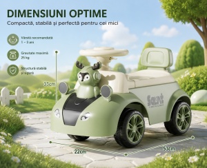 Mașinuță Ride-On pentru Copii 1-3 Ani, cu Lumini LED și Muzică, Model Ren, Verde - Crem - Img 5
