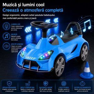 Mașinuță Sport pentru Copii 1-3 Ani cu Depozitare, Lumini și Efecte Muzicale, Albastru - Img 6