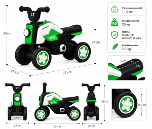 Motocicletă Ride-On pentru Copii Verde, Fără Pedale - Img 2