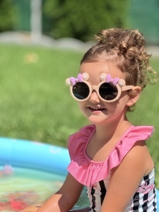 Ochelari de Soare pentru Copii, Marime Universala, Nude cu Fundite Lila, Plastic - Img 3