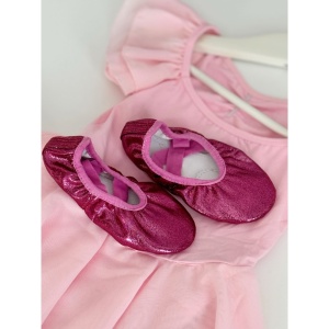Pantofi Pentru Dans/Balet Fetite, cu Elastic, Rose cu Sclipici, Textil - Img 2