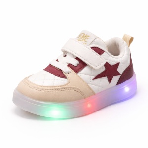 Pantofi Sport pentru Copii cu LED, Crem -Vișiniu, Talpă Luminoasă Flexibilă, Închidere cu Scai, Design Modern și Confortabil